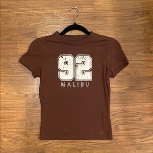 Brown Graphic T-Shirt with '92 Malibu' Print